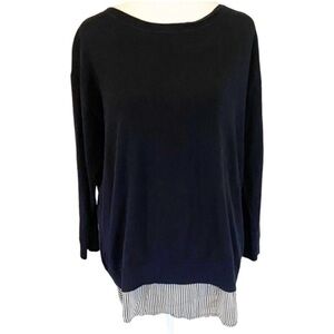 Market & Spruce Navy and White Striped Hem Blouse. Split Back. Size L.